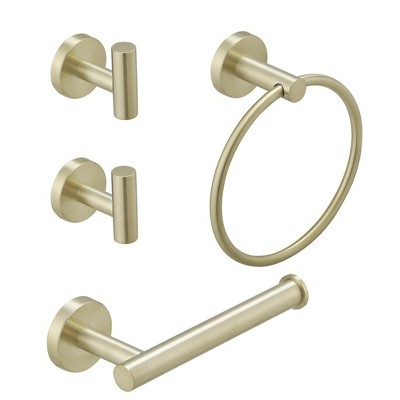 BWE 4-Piece Bath Hardware Set With Robe Hooks, Towel Ring, Toilet Paper Holder Modern
