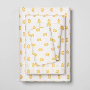 Twin XL Printed Pattern Easy Care Percale Cotton Sheet Set Yellow Sundot - Opalhouse