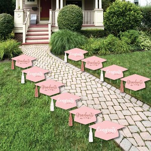 Big Dot of Happiness Rose Gold Graduation Lawn Decorations - 10 Piece - 1 of 4
