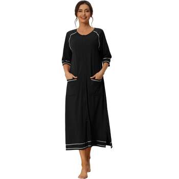 cheibear Women's Zipper Front Housecoat with Pockets Long Sleep Robes
