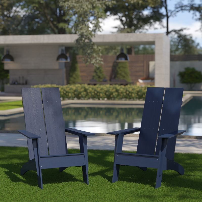 Emma and Oliver Set of 2 Modern Dual Slat Back Indoor/Outdoor Adirondack Style Chairs, 2 of 10