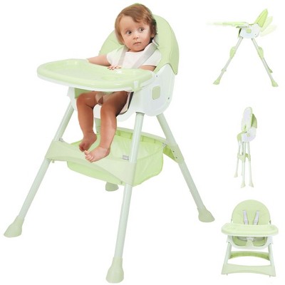 Napei 6- in -1 Baby High Chair with 5 -Point Safety Harness and Adjustable Dining Tray,Foldable High Chair for Space-Saving-Light Green