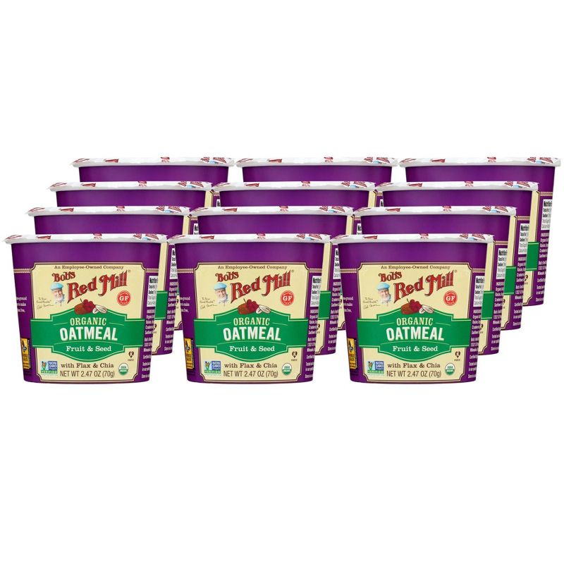 Bob's Red Mill Organic Fruit & Seed Oatmeal Cup - Case of 12/2.47 oz, 1 of 8