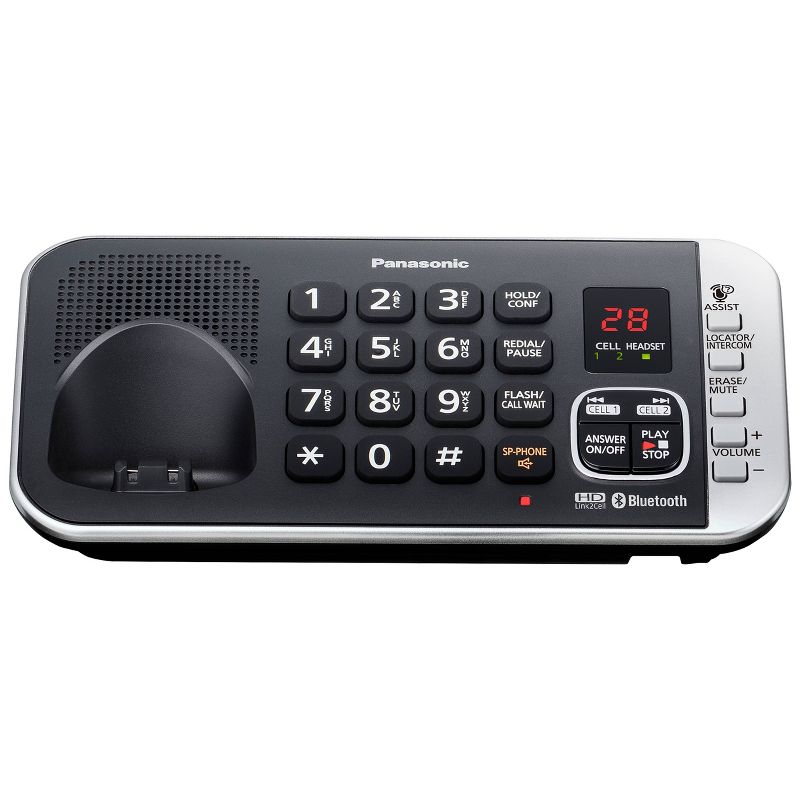 Panasonic Cordless Phone with Link to Cell and Digital Answering Machine, 5 Handsets - Black (KX-TGE675B), 3 of 4