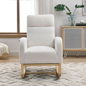 Ridstar Upholstered 27.6 Inch Modern High Backrest Accent Rocking Chair With Pocket For Reading, Living Room-White - 1 of 4
