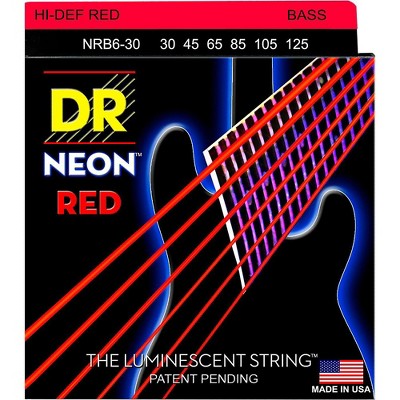 DR Strings Hi-Def NEON Red Coated Medium 6-String Bass Strings (30-125)