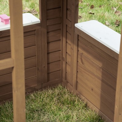 Brown Wooden Outdoor Kids Playhouse with Flowerpot Holders
