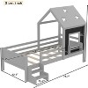 KWPZQEB Twin/Full Size Bed with House Design, Wood Floor Bed Frame w/ Bookcase & Guardrail, Blackboard & Window, Montessori Low Bed for Kids - 4 of 4