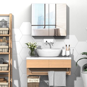 Bathroom Mirrored Cabinet, 24"x22" Steel Frame Medicine Cabinet, Wall-Mounted Storage Organizer with Double Doors - 1 of 4