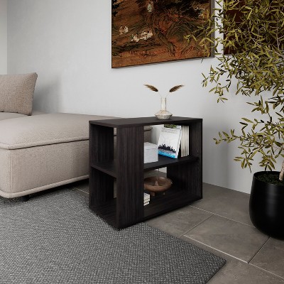 Vynxaria Modern Side Table, Open Storage, Melamine, Wengue, 19.7" H x 23.6" W x 11.8" D