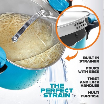 Aqua Blue 5 Quart Aluminum Nonstick Stockpot with Strainer Lid