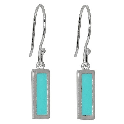 Sterling Silver Rectangular Drop Earrings - Turquoise/Silver