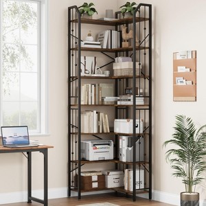 Corner Bookshelf 72" L Shaped Bookcase, Corner Bookshelves Industrial Bookcase 5 Tier L-Shape Bookshelf, Large Bookcases with Beaded Design - 1 of 4