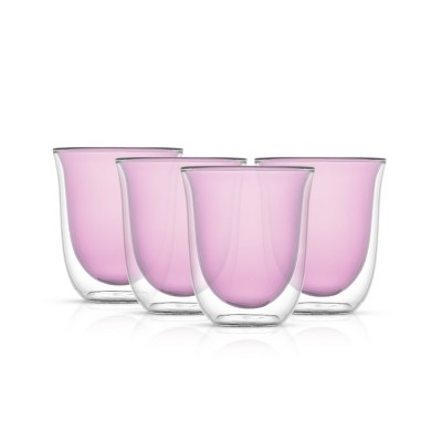 JoyJolt Levitea Double Walled Glass - Set of 4 Tumbler Glassware - 8.4-Ounces - Pink