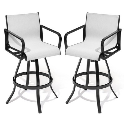 Crestlive Products Swivel Bar Stools Set of 2 Indoor Outdoor Bar Height Chairs with Sunbrella Fabric and Aluminum Frame
