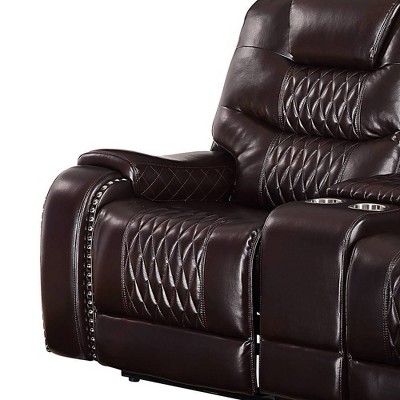 78" Brown Tufted Faux Leather Loveseat with Cup Holders