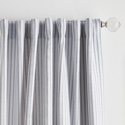 Indigo and Gray Extended Stripe Blackout Cotton Drapes, Set of 2