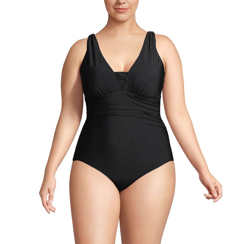 Lands' End Women's SlenderSuit Grecian Tummy Control Chlorine Resistant One Piece Swimsuit, 1 of 5