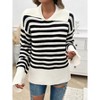 Women's Sweater Striped Knit Sweater Asymmetric Collar Pullover - 2 of 3
