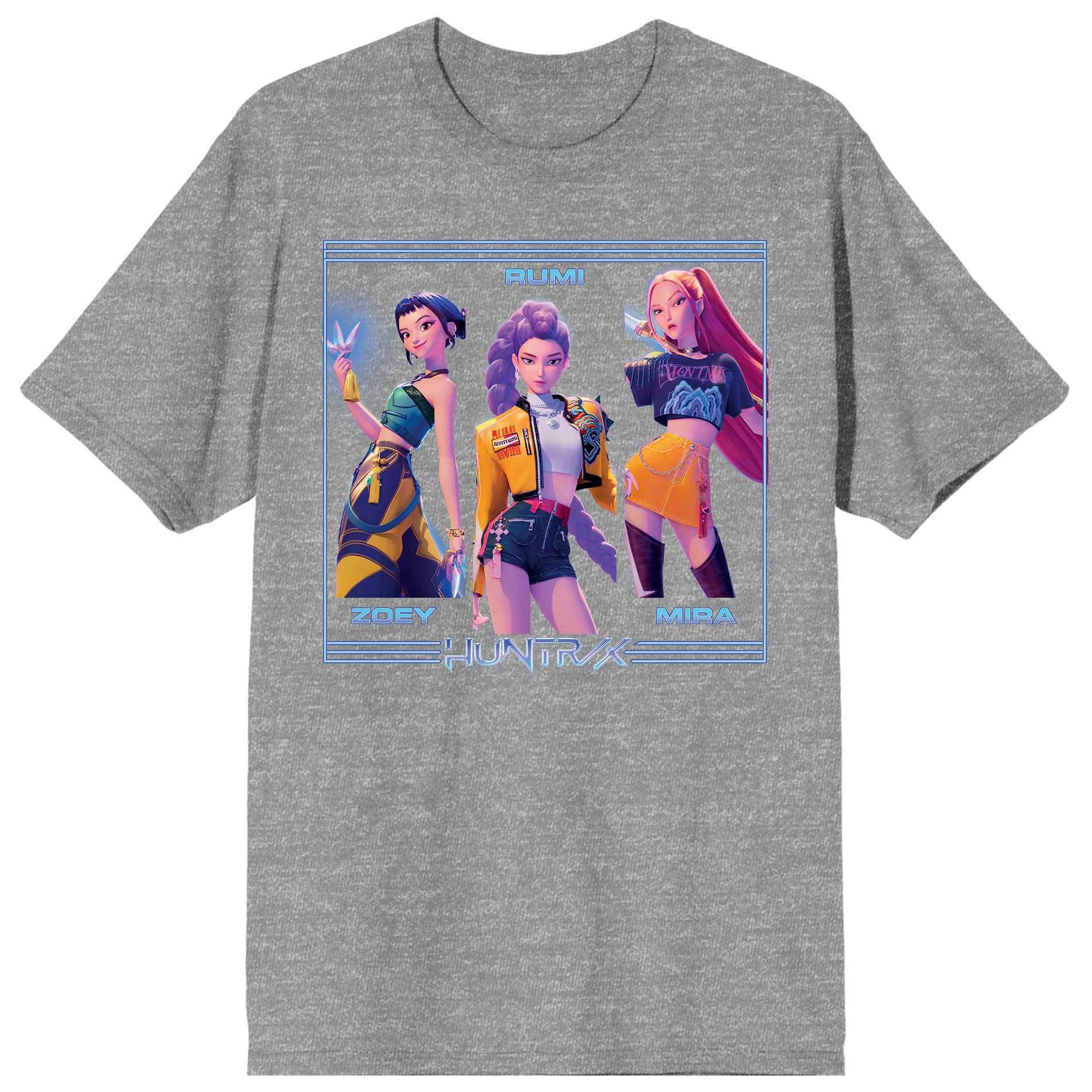 KPop Demon Hunters Huntrix on Gray Short Sleeve Adult T Shirt