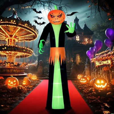 Whisen Halloween Inflatables Outdoor Decorations Pumpkin Head Ghost, Blow Up LED Yard Decor - Multicolor