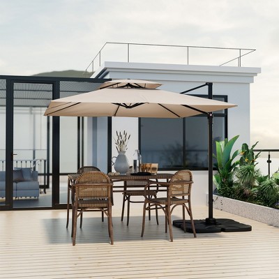 Beige 9.5FT Cantilever Patio Umbrella with 360° Rotation and Double Vented Top