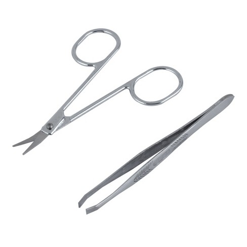 Unique Bargains Metal Flat Edge Tweezers and Scissors Eyebrow Trimmer Beauty Tool Set 1 Set of 2 Pcs - image 1 of 3