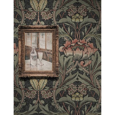 Charcoal and Rosewood Acanthus Floral Peel and Stick Wallpaper