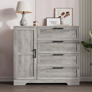 43.3'' H Armoire Wardrobe Closet with 4 Drawers and Hanging Rod, Multifunctional Wood 4 Drawers Dresser with Storage Closet - 1 of 4