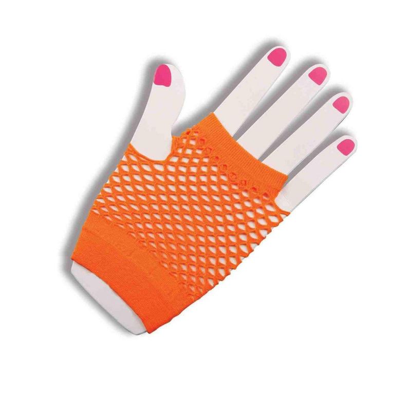 Forum Novelties 80's Neon Orange Fingerless Fishnet Adult Costume Gloves, 1 of 2