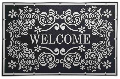 J&V TEXTILES Original Durable Rubber Door Mat, 18x28, Heavy Duty Doormat, Indoor Outdoor, Waterproof, Easy Clean, Low-Profile Mats for Entry, Garage