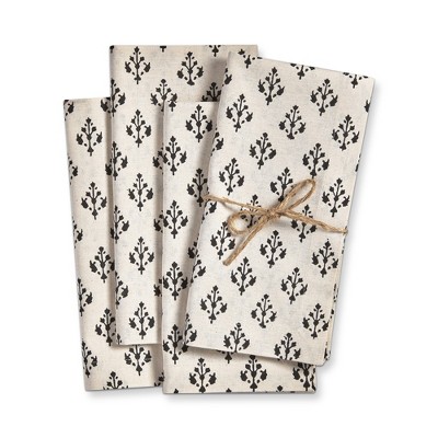 TAG Emma Black Blockprint on Beige Cream Background Cotton Machine Washable Napkin Set of 4