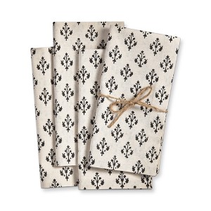 TAG Emma Black Blockprint on Beige Cream Background Cotton Machine Washable Napkin Set of 4 - 1 of 3