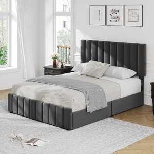 Bed Frame with 4 Storage Drawers, Adjustable Height Headboard, No Box Spring Needed - 1 of 4