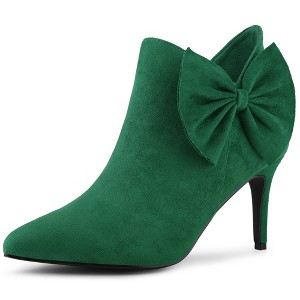 Allegra K Women's Pointed Toe Zip Stiletto Bow Heels Boots - 1 of 4