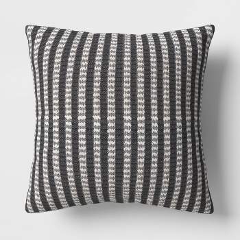 18"x18" Stitched Stripe Square Outdoor Throw Pillow Assorted Grays - Threshold™