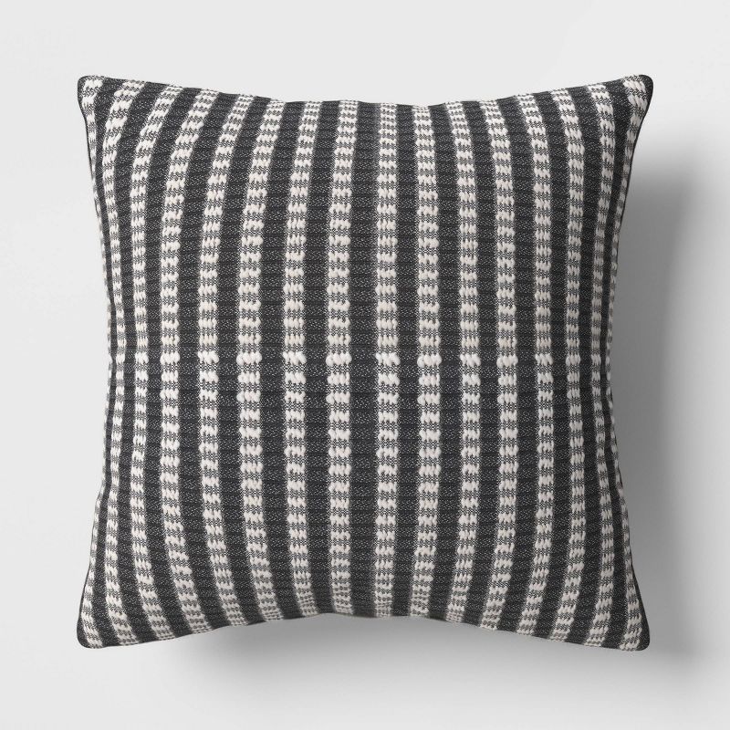 18&#34;x18&#34; Stitched Stripe Square Outdoor Throw Pillow Assorted Grays - Threshold&#8482;, 1 of 6