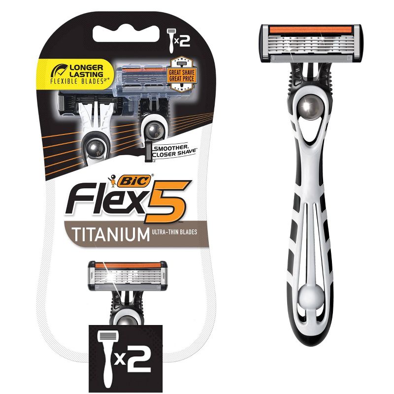 BiC Flex5 Titanium Men&#39;s Disposable Razors - 2ct, 1 of 8