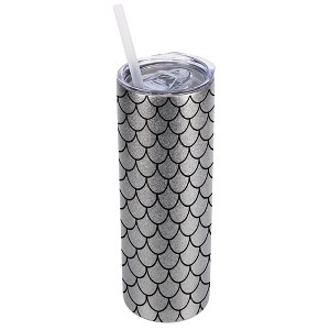 Elanze Designs Silvertone Sparkle 20 Ounce Double Wall Stainless Steel Glitter Travel Tumbler With Sliding Lid And Straw, Mermaid Scales - 1 of 4