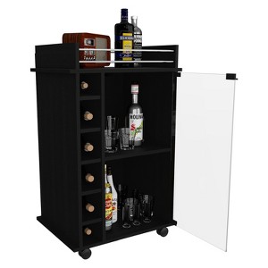 Depot E-Shop Huali Bar Cart 35" H, Six Built-in Wine Rack, Glass Door, Four Casters, Two Shelves - 1 of 4