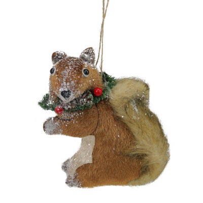 Northlight 5.25" Beige and White Glittered Stuffed Squirrel Christmas Ornament