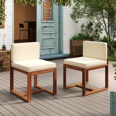 VisioGear 2 Pieces Outdoor Dining Chairs Set with Armless, Dining Chair for Patio, Beige, 23"*20.5"*31.5"