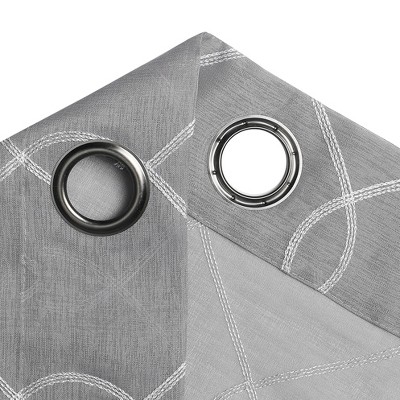 Clarabelle Gray Embroidered Lattice Sheer Curtain Panels, 84" Long