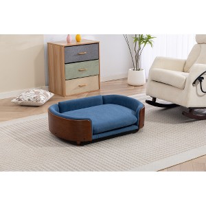 Scandinavian style Elevated Dog Bed Pet Sofa With Solid Wood legs and Walnut Bent Wood Back, Velvet Cushion,Large Size - 1 of 4