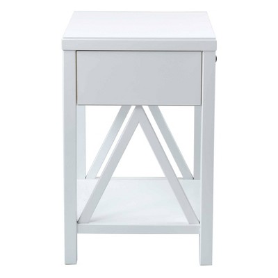 White Acacia Wood and MDF Square Accent Table with Drawer