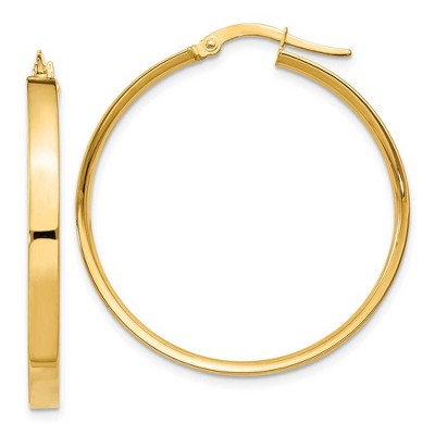Black Bow Jewelry 3mm, 14k Yellow Gold Polished Round Hoop Earrings, 35mm (1 3/8 Inch)