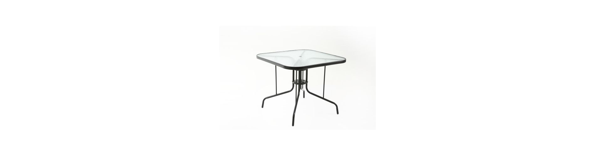 35 in Square Patio Side Table, Outdoor Tempered Glass Table with Umbrella Hole and Metal Frame for Balcony, Deck or Poolside