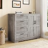 43.3" Low Dresser with 2 Doors & 4 Drawers - Multifunctional Wooden Wardrobe with Hanging Rod for Bedroom - 4 of 4
