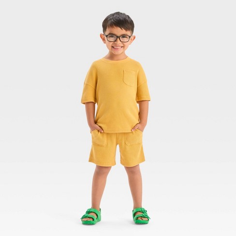 Toddler Boys' Short Sleeve Thermal Top and Shorts Set - Cat & Jack™ Mustard  Yellow 5T