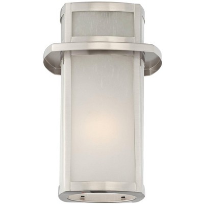Modern Brushed Nickel Outdoor Wall Light with Frosted Glass